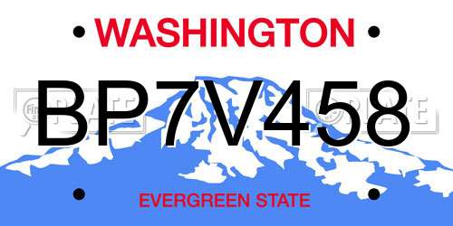 BP7V458 Washington License Plate