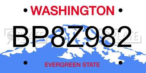 BP8Z982 Washington License Plate