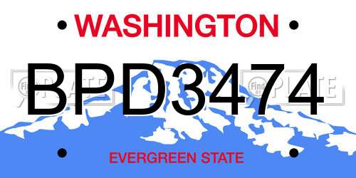 BPD3474 Washington License Plate