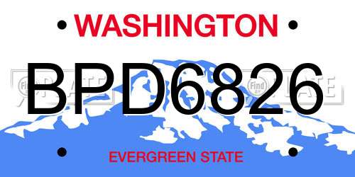 BPD6826 Washington License Plate