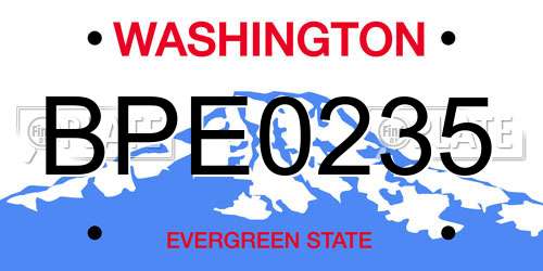 BPE0235 Washington License Plate
