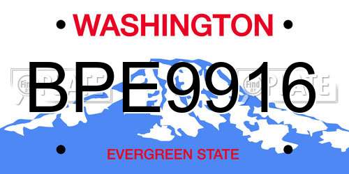 BPE9916 Washington License Plate