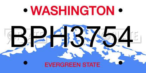 BPH3754 Washington License Plate