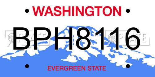 BPH8116 Washington License Plate