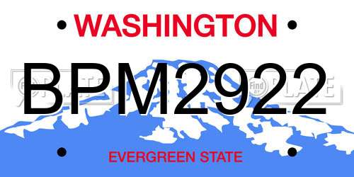 BPM2922 Washington License Plate