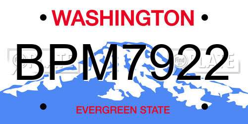 BPM7922 Washington License Plate