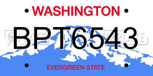 BPT6543 Washington License Plate
