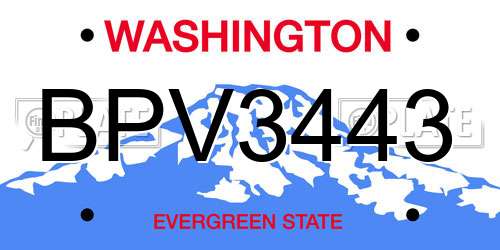 BPV3443 Washington License Plate