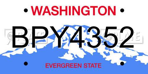 BPY4352 Washington License Plate