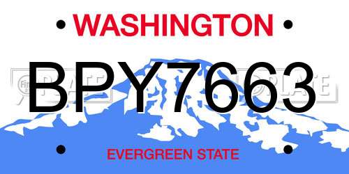 BPY7663 Washington License Plate