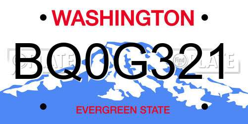 BQ0G321 Washington License Plate