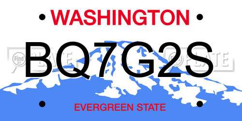 BQ7G2S Washington License Plate