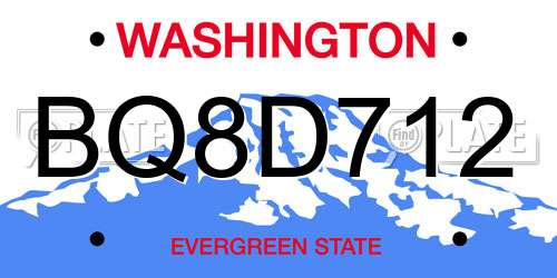 BQ8D712 Washington License Plate