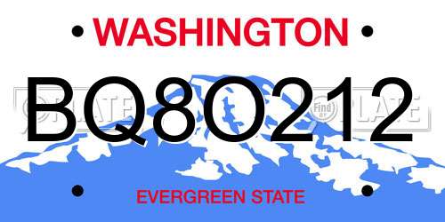 BQ8O212 Washington License Plate