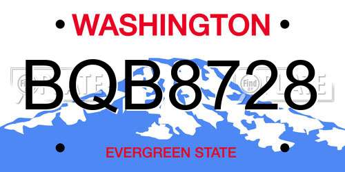 BQB8728 Washington License Plate