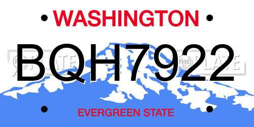 BQH7922 Washington License Plate