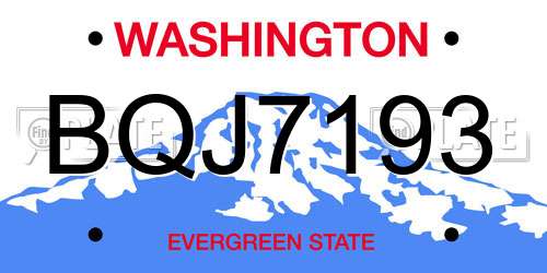 BQJ7193 Washington License Plate