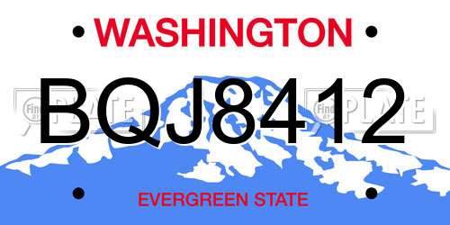 BQJ8412 Washington License Plate