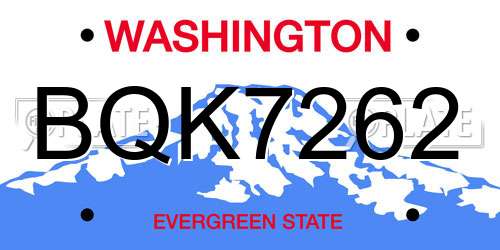 BQK7262 Washington License Plate