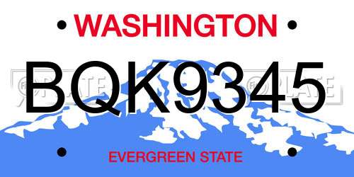 BQK9345 Washington License Plate