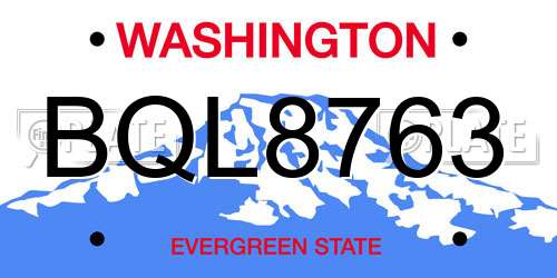 BQL8763 Washington License Plate