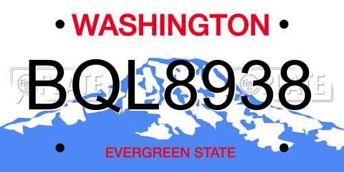 BQL8938 Washington License Plate