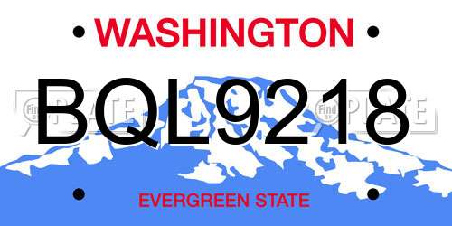 BQL9218 Washington License Plate