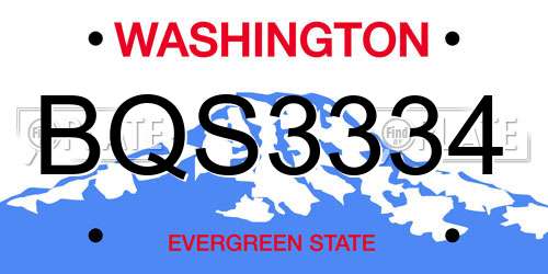 BQS3334 Washington License Plate