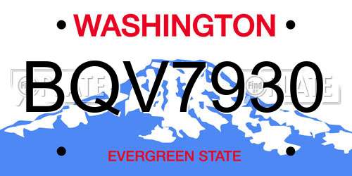 BQV7930 Washington License Plate