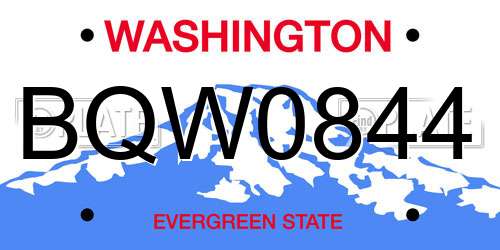 BQW0844 Washington License Plate