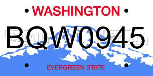 BQW0945 Washington License Plate