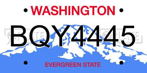 BQY4445 Washington License Plate