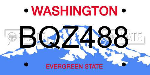 BQZ488 Washington License Plate