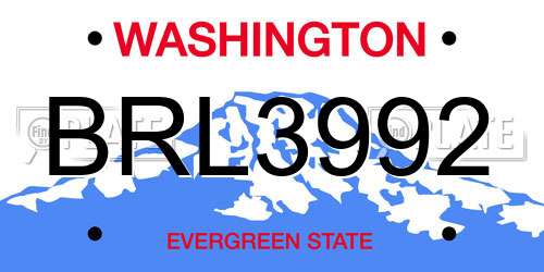 BRL3992 Washington License Plate