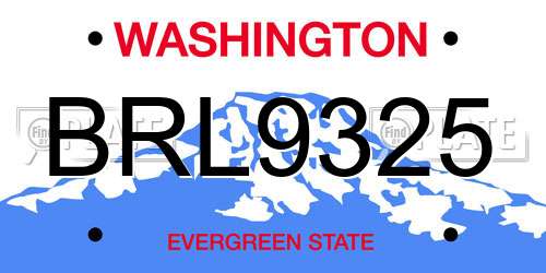 BRL9325 Washington License Plate
