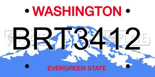 BRT3412 Washington License Plate