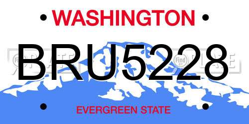 BRU5228 Washington License Plate