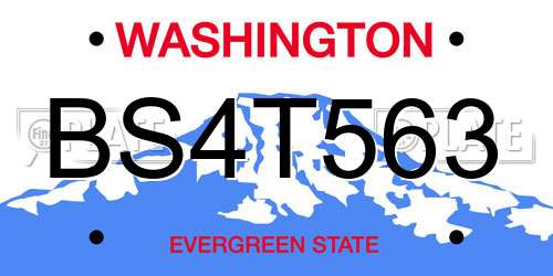 BS4T563 Washington License Plate
