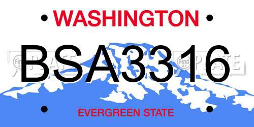 BSA3316 Washington License Plate