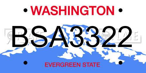 BSA3322 Washington License Plate