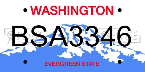 BSA3346 Washington License Plate