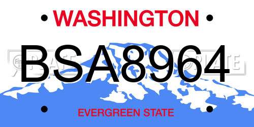 BSA8964 Washington License Plate