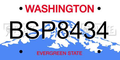 BSP8434 Washington License Plate