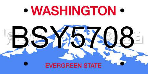 BSY5708 Washington License Plate