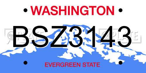 BSZ3143 Washington License Plate