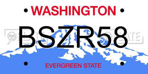 BSZR58 Washington License Plate