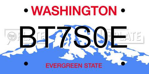 BT7S0E Washington License Plate