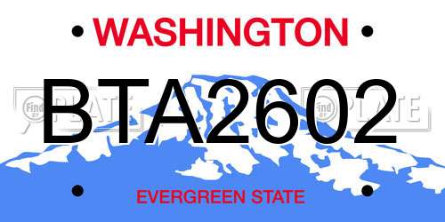 BTA2602 Washington License Plate