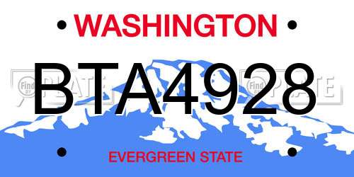 BTA4928 Washington License Plate