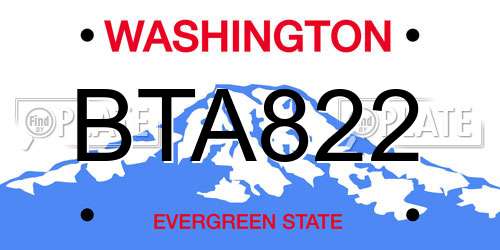 BTA822 Washington License Plate